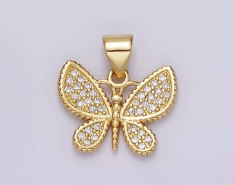 Dainty Micro Paved Mariposa Butterfly Clear Cubic Zirconia CZ Gold Animal Pendant | AH077