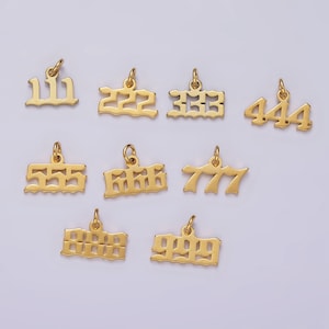 Tiny Angel Number Tag Charm Gold Dainty Lucky Number Pendant 111, 222, 333, 444, 555, 666, 777, 888, 999 for Jewelry Making Supply AG606