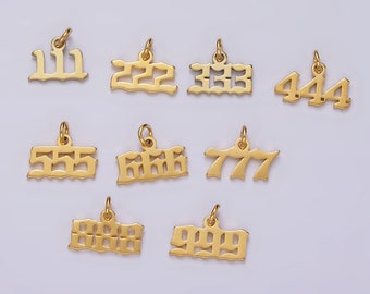 Tiny Angel Number Tag Charm Gold Dainty Lucky Number Pendant 111, 222, 333, 444, 555, 666, 777, 888, 999 for Jewelry Making Supply AG606