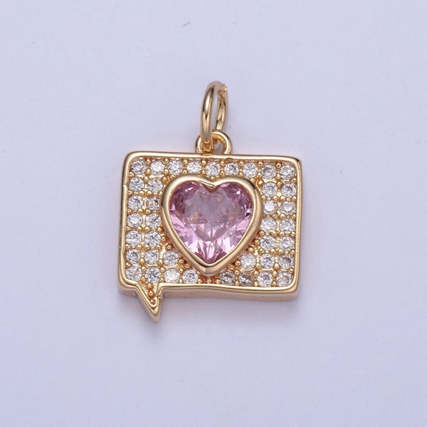 Dainty Micro pave Heart Message Emoji Charm, Pink Love Message Inspired Heart Gold Fill Charm For DIY Earring Bracelet Necklace Supply -N433