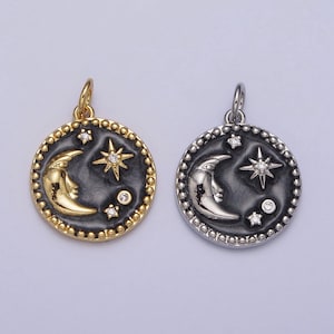 Pingente celestial de lua crescente em esmalte preto, joia com céu estrelado em esmalte, pingente para colar ou pulseira ac254