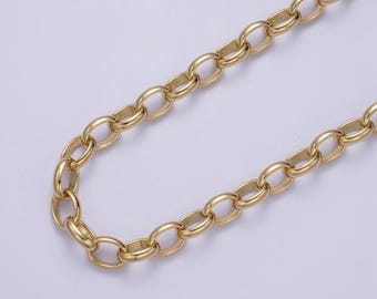 24K Gold Filled Unfinished Chunky Oval Cable Chain 12X9mm Cable Chain For Jewelry Making, Round Oval Cable by Yard | ROLL-644