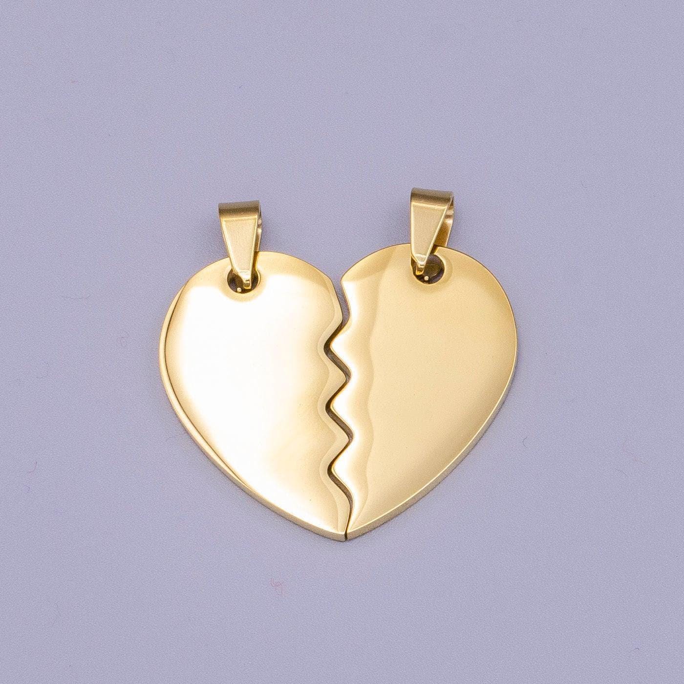 Gold broken heart charm pendant 1 set heart charm necklace stainless steel findings tarnish free jewelry for couple friendship p-1170
