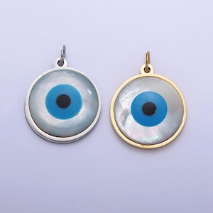 Enamel shell pearl evil eye charm pendant for jewelry making stainless steel charm tarnish free waterproof jewelry p-1220