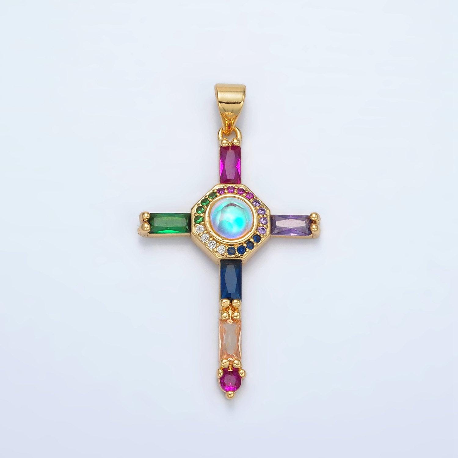 24k Gold Filled Rainbow Baguette Micro Paved Cz Cross 24k Gold Filled Rainbow Baguette Micro Paved Cz Cross