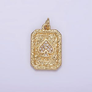 14k gold filled Pik Karte mikro gepflastert cz rustikalen rechteckigen Anhänger | ag267