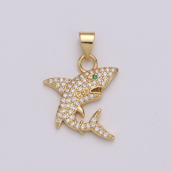 Micro Pave Shark 24K Gold  Charms,  Fish Charm, Gold Shark Under the sea Ocean Jewelry Inspired, 1736