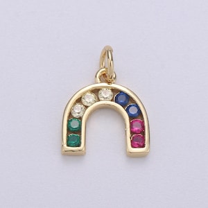 Tiny colorful cz micro pave rainbow charm, cubic zirconia, rainbow pave necklace pendant bracelet charm earring charm supply,c-464