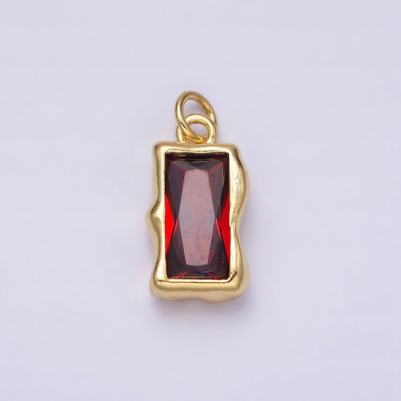 14K Gold Filled 20mm Birthstone CZ Baguette Charm Personalized Birth Month Add on Charm AC1506 AC1516 Red