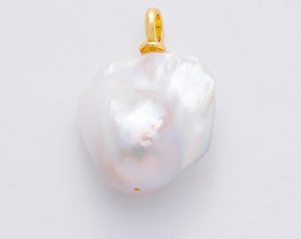 Dainty White Pearl approx. 33 x 15mm dainty baroque white round pearl pendant necklace 18k gold filled pendant AF-633