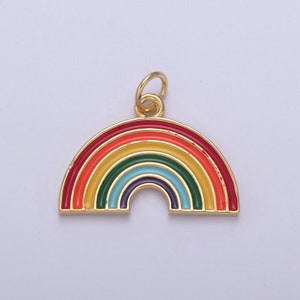 Verguld emaille regenboogbedeltje | Sierlijk doe-het-zelf mode-sieraad hanger, toe te voegen aan ketting, armband of oorbellen | N-744