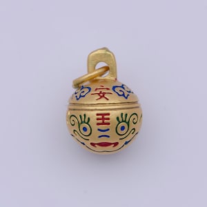 Gold safety, peace, well-being chinese character ball pendant, 24k gold plated enamel tiger ball protection charm | x-713