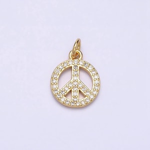Dainty gold peace sign symbol 16k gold filled peace pendant cubic zirconia jewelry findings handmade necklace bracelet supply ac1325