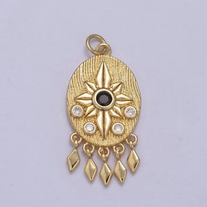 Dije de loto bohemio relleno de oro de 14 quilates con circonita cúbica negra para collar N-350
