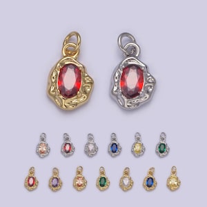 Mini silver rustic charm with colorful cubic zirconia stone option | diy fashion pendant jewelry necklace bracelet earring | n-715