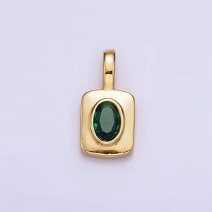 Mini tag charm with emerald green cz oval stone for necklace pendant jewelry making supply aa-571