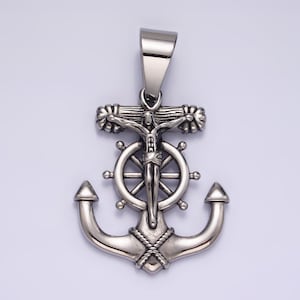Edelstahl 45,5mm Kruzifix Jesus Steuerrad Anker Anhänger| S.823