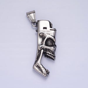 Men skull pendant biker stainless steel skull lighter totem pendant necklace for statement jewelry necklace | p-1102