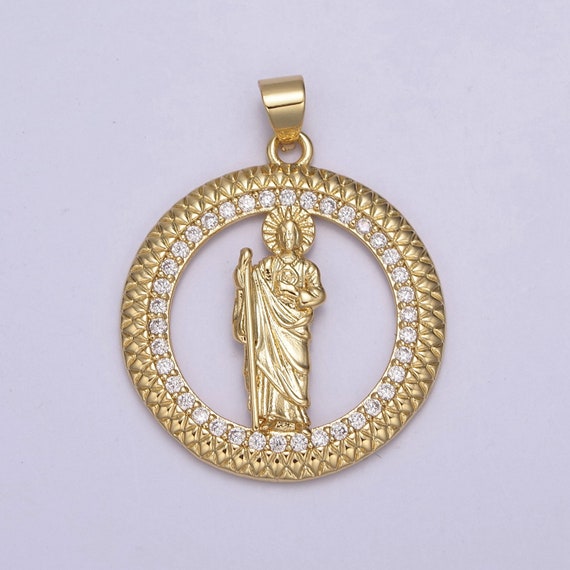thumbnail image 2 of JEYFEL Saint Jude San Judas Tadeo Hoop Earrings – 14K Yellow Gold Plated With Crystal 2 of 6