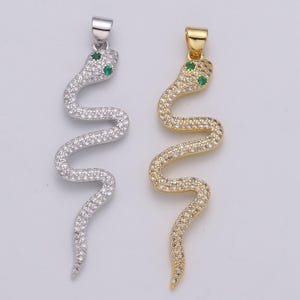 24k gold filled micro pave snake charm, cz serpent pendant charm, gold filled charm, silver snake pendant for diy jewelry i-807