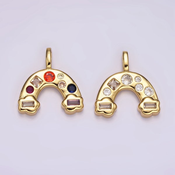 Tiny Rainbow charm, gold pendant charm, Mini charms Clear Colorful CZ Stone for bracelet Necklace supply AH-082