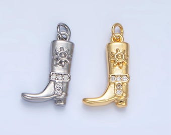 24k gold filled cowboy boot charm, gold western boots charm for necklace or bracelet, cowgirl charm, rodeo cowgirl jewelry | w076