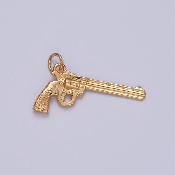 Top Break Revolver Pistol Pendant 24K Gold Plated Gun Charm, Necklace Bracelet Charm Pendant | X-149