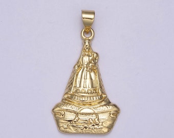 Cadena de la Virgen de la Caridad del Cobre bañada en oro de 18 quilates, collar de cadena de Nuestra Señora de la Caridad para hombre, collar católico para hombre, joyería religiosa