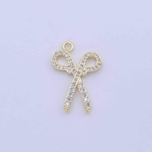 Mini gold scissor pendant charm, dainty scissor charm with clear cubic zirconia add on charm for jewelry making supply c780