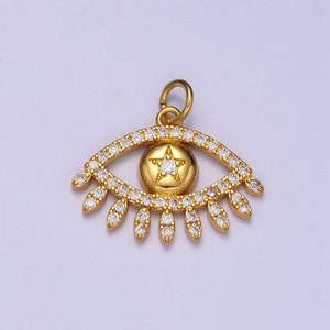 Micro Pave Evil Eye Charm, Eye of Ra with Star Pupil Cubic Zirconia Charm For DIY Jewelry Making W-200