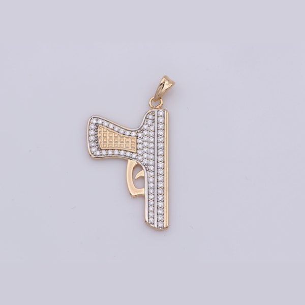 Iced Out Bling GoldPistol Pendentif pour Collier Cubic Gun Charm Micro Pave Charm Statement Bijoux Fabrication Fournitures Fourniture, LE0-995