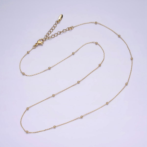 14K Gold Filled 0.5mm Dainty Satellite Beaded Cable Chain 18 Inch Layering Necklace | WA-1930
