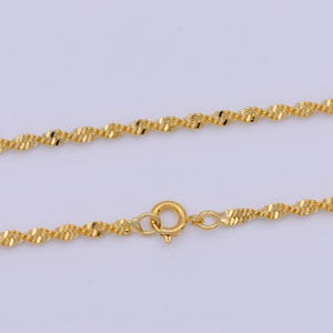 2.5mm gold singapore chain necklace, 24k gold plated 17.8&quot; diamond cut singapore link ready to wear necklace | wa-1122