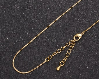 Wholesale 24k GF Fine Box Gold Chain Necklace Simple Gold Filled Necklace Thin Plain Women's Necklace 15.5" + 2" Extender Women Chain WA-726