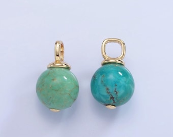 Colgante redondo con forma de gota de turquesa verde bañado en oro de 14 quilates, con cuentas de bola / aa1233
