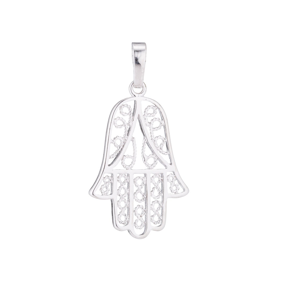 Silver Hamsa Hand Charm Filigree Hand of Fatimah Pendant for Bracelet