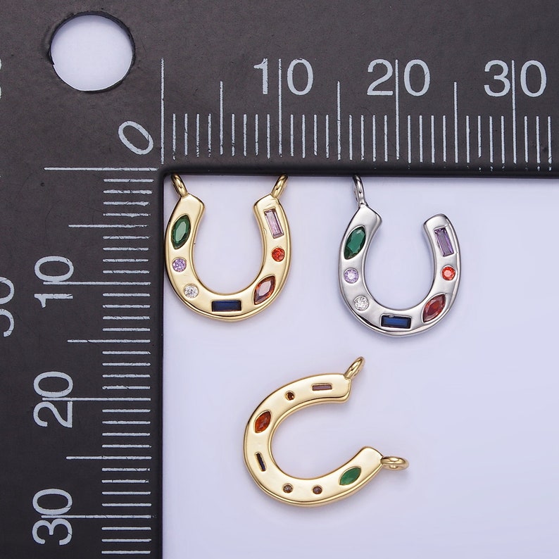 14K Gold Filled CZ Multicolor Dotted Lucky Horseshoe Charm AC819 image 8