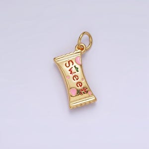 14k gold filled aardbeiensnoep zoet schrift emailwikkel gepofte add-on bedel voedsel snack sieraden geïnspireerd | ag405