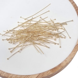 Gold head pins, 0.5mm (24 gauge) by 20 mm, 25 mm, 30 mm, 35 mm, ball point headpins, gold plated brass ball | l-543, l-544, l-545, l-536