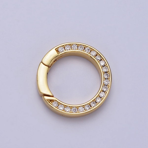 Micro Pave Cz Gold Spring Gate Ring, 18mm Push Gate ring, Charm Holder Clasp for Connector, Enhanced Clasp Wristlet Holder Z-033