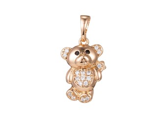 1pc 18k Gold Micro Pave CZ Cutie Bear Pendant Charm, Micro Pave CZ Bear Pendant Charm, Pendant, For DIY Jewelry