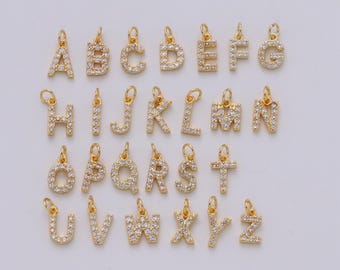 1st gouden cz micro pave bedel, sierlijke letterhanger, kubieke alfabetbedel, 9 mm micro pave letters 08 a99-a111