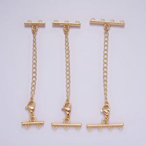 14k gold filled double, triple, quadruple multiple layer necklace detangler bar lobster clasps w. extender findings | z595 - z597