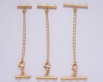14k gold filled double, triple, quadruple multiple layer necklace detangler bar lobster clasps w. extender findings | z595 - z597
