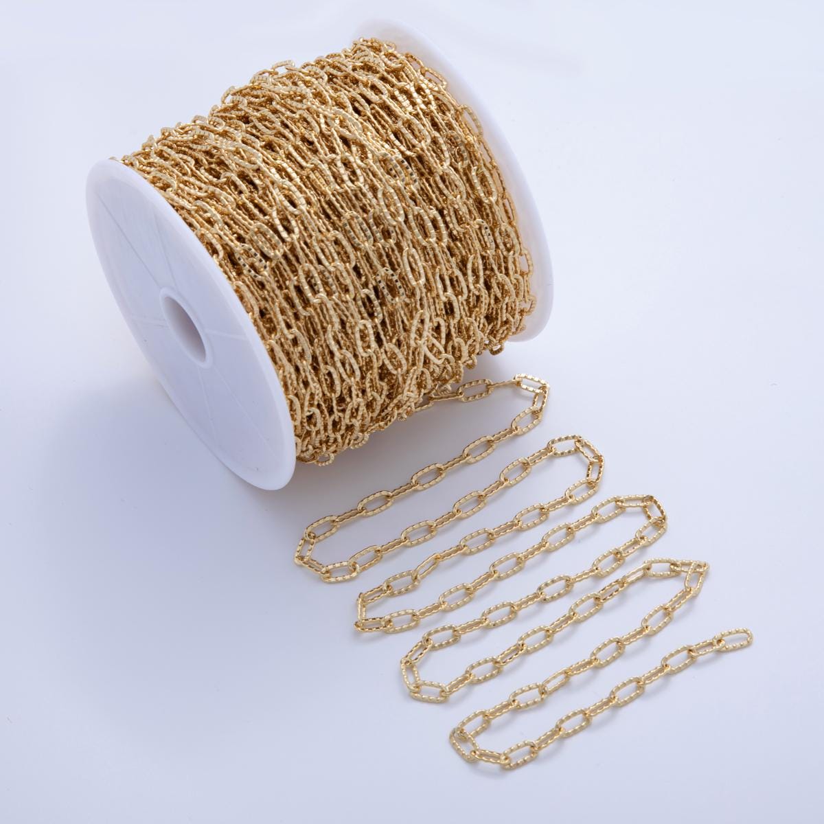 16K Gold Filled Hammered Paperclip Unfinished Chain by Yard | Roll-1590
