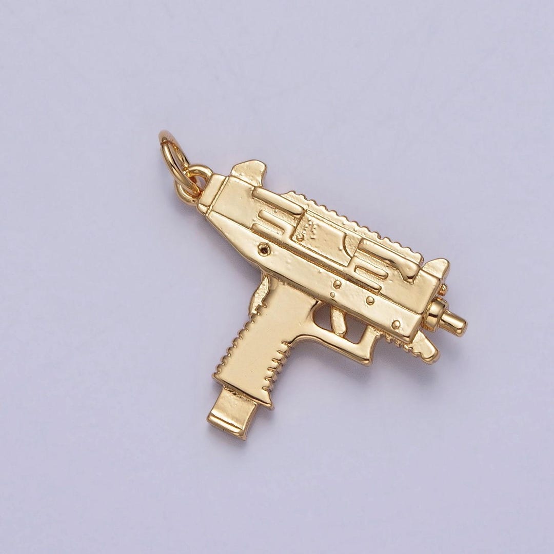 Hot Glue Gun Pendant 24k Gold Plated Gun Charm, Necklace
