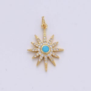 1 Stück 24k Gold Mikro Pave Stern Charm, blauer Nordstern Mond Anhänger Charm, Charm, für diy Halskette Armband Ohrring | d-246