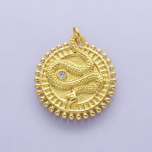 14K Gold Filled Snake Serpent Dotted Medallion Round Charm | E-745