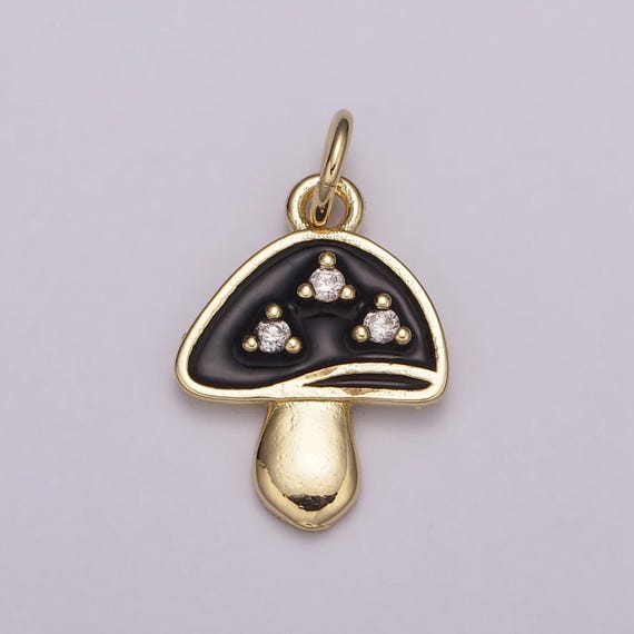 Dainty Gold Cz Mushroom Charms, 24k Gold Plated Clear Micro Paved