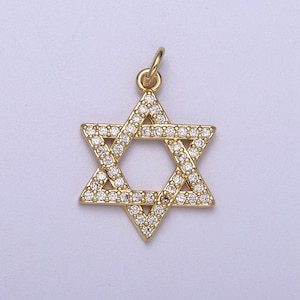 Wholesale cubic gold star of david charms, cz star jewish religious pendant n-336